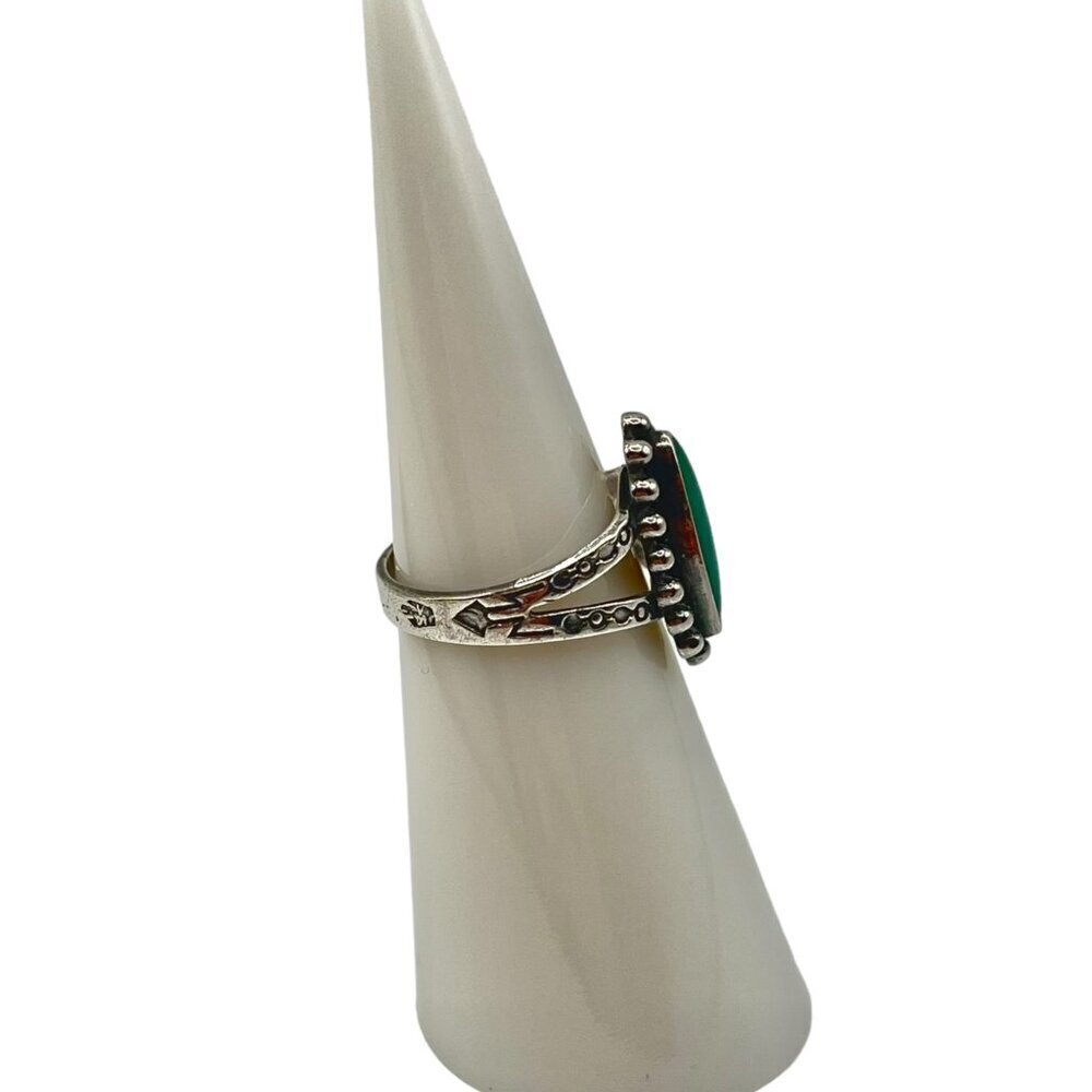 Turquoise And Sterling Silver Long Oval Cocktail Ring Southwestern Bohemian 4.5 - Picture 2 of 7